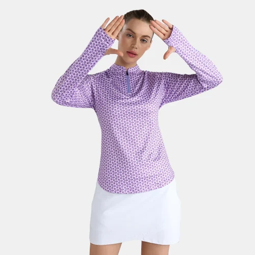 Top Quality Women Classic Quarter Zip Long Sleeve Sporty Shirt Poly Spandex Sustainable Golf Tennis