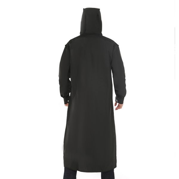 Nuevo diseño de impermeable largo de plástico EVA negro, impermeable y moderno, para mujeres y hombres adultos, con capucha y logotipo estampado