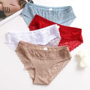 Panties de Encaje con Detalles en Contraste para Mujer, Bragas Cómodas de Seda de Hielo