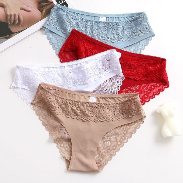 Panties de Encaje con Detalles en Contraste para Mujer, Bragas Cómodas de Seda de Hielo